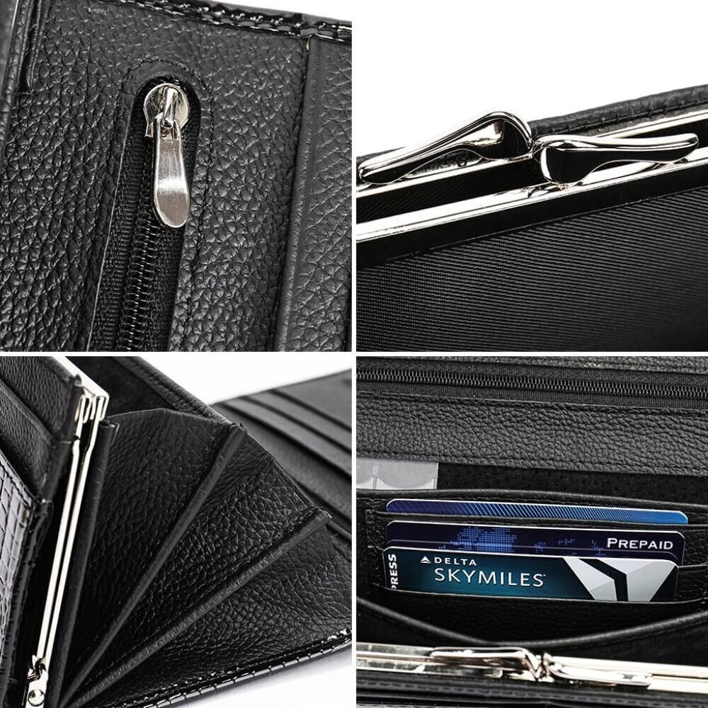 Women's Black Wallet Long Leather Purse Credit Card Ladies Casual Fashion Clutch - Picture 4 of 6